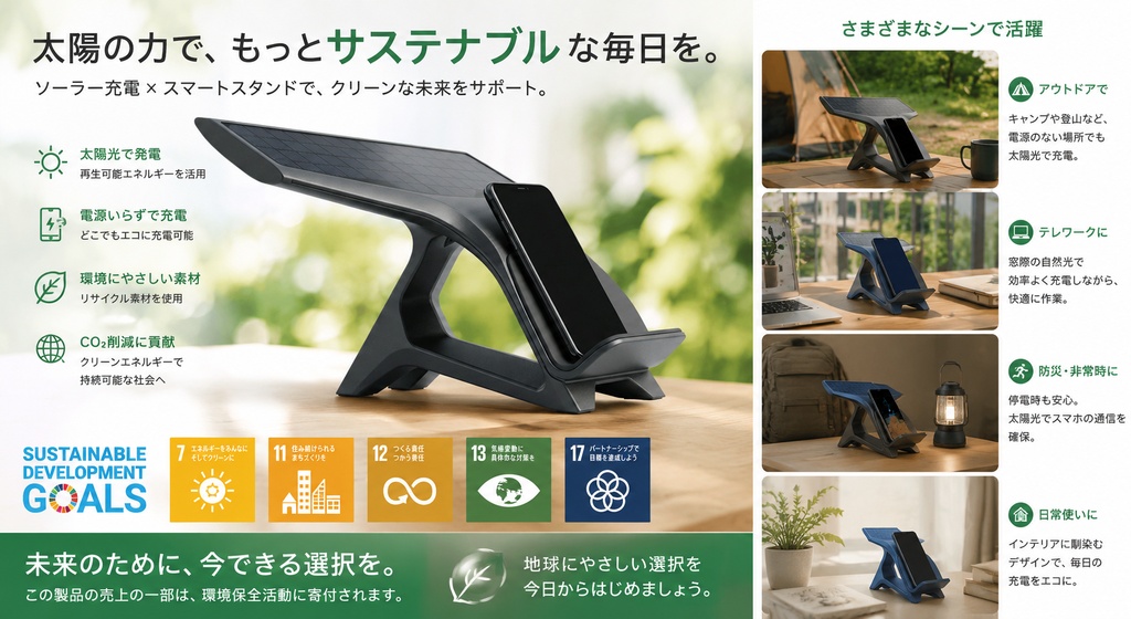 ソーラー充電スマホスタンド - SolarWing Stand