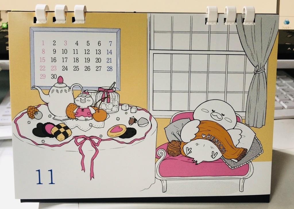 とりおんなモノトーン卓上カレンダー