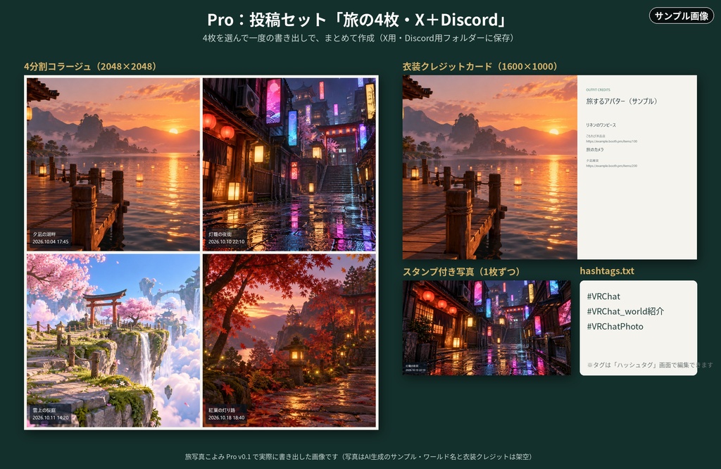 【無料版あり】旅写真こよみ (Tabi Koyomi)|VRChat向け SNS投稿画像づくりツール