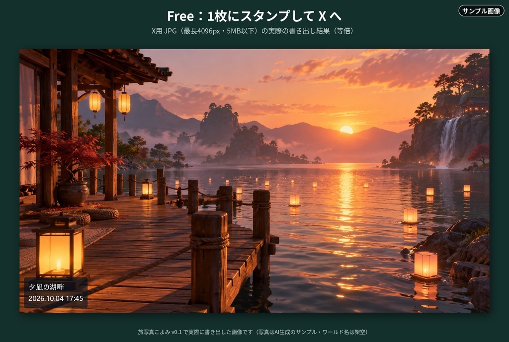 【無料版あり】旅写真こよみ (Tabi Koyomi)|VRChat向け SNS投稿画像づくりツール