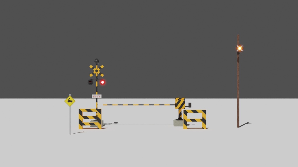 blender 踏切セット