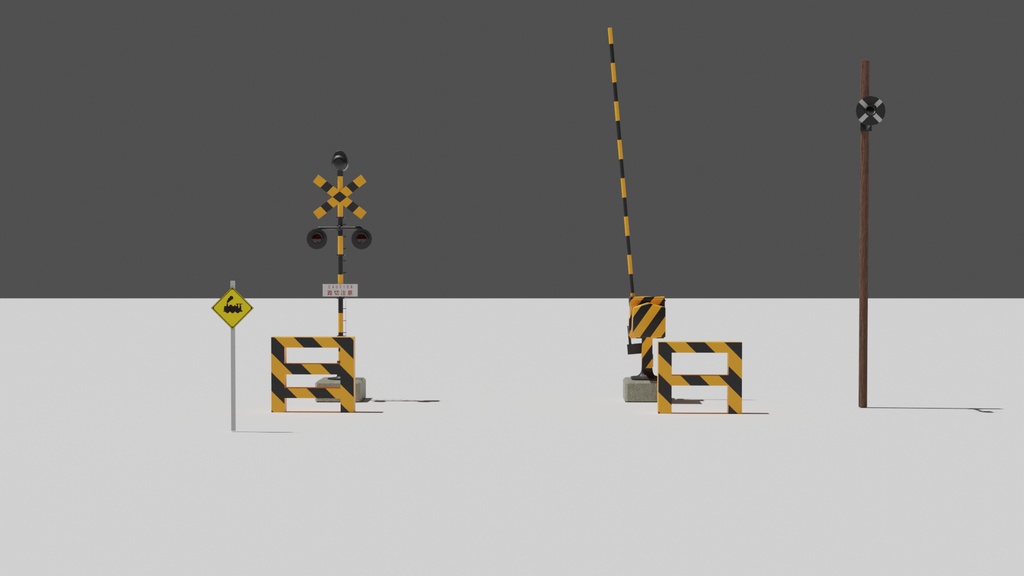 blender 踏切セット