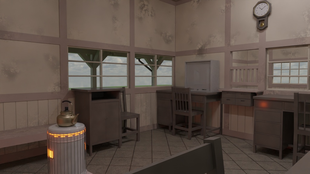 blender 田舎の小さな駅