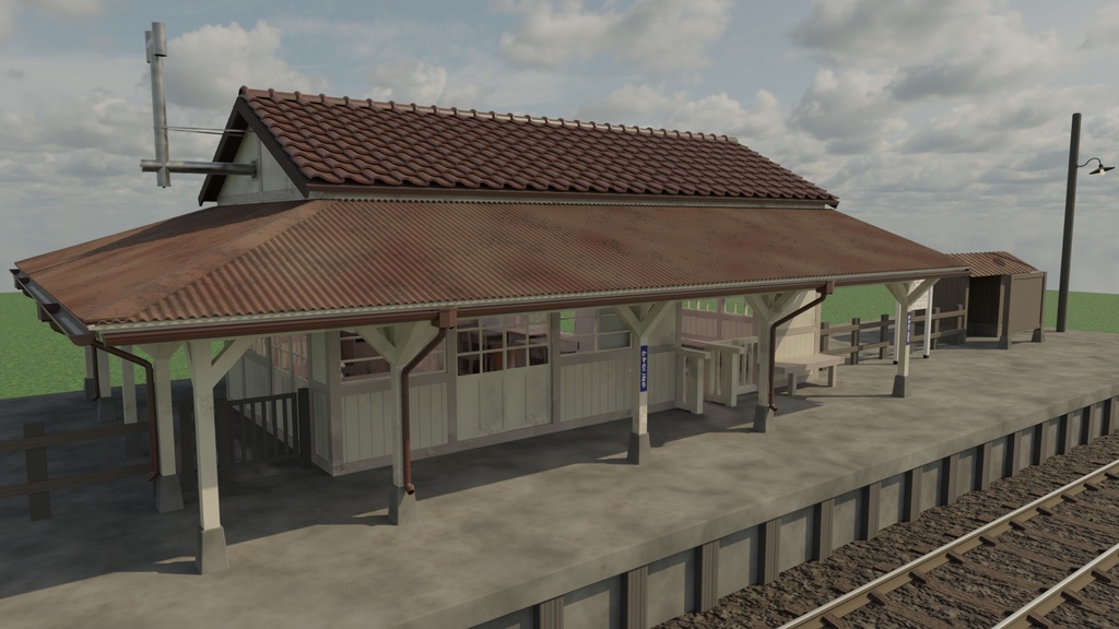 blender 田舎の小さな駅