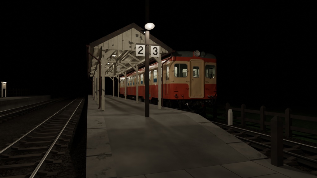 blender 田舎の駅