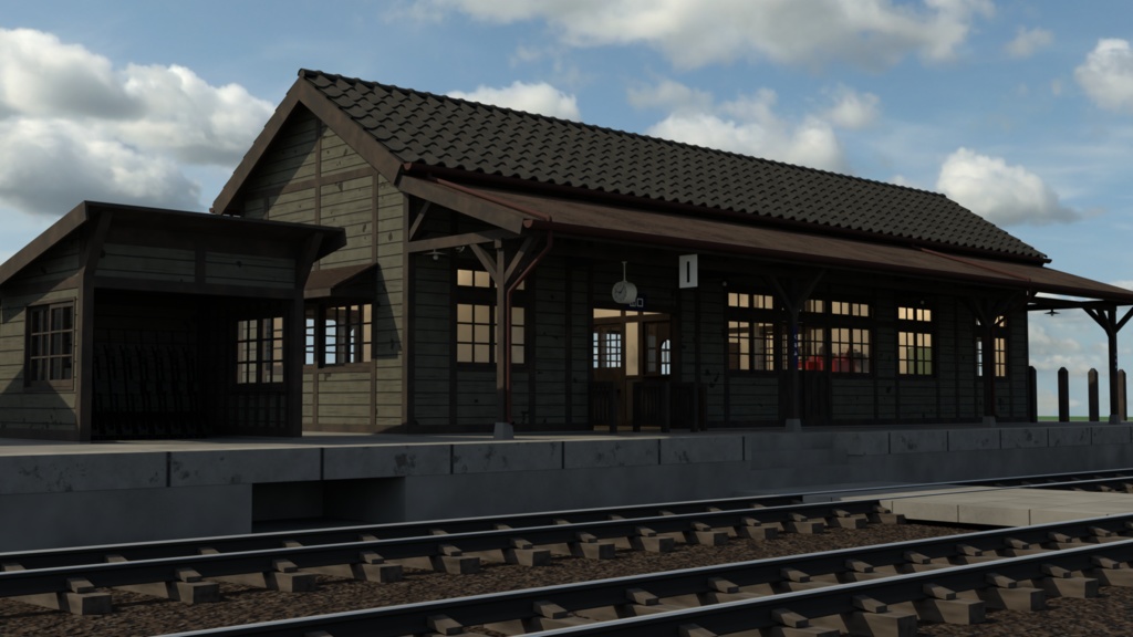 blender 田舎の駅