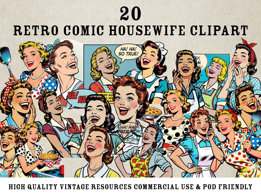 Vintage Comic Wives - 50sレトロポップ・イラスト素材集 [PNG/商用可]