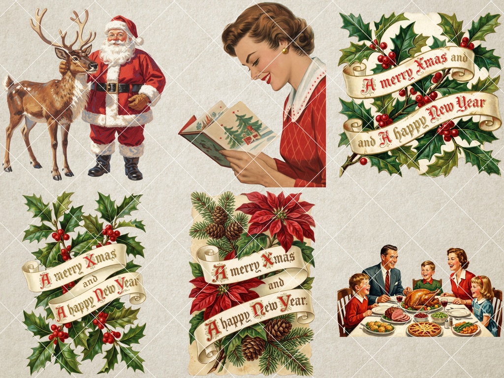 【期間限定無料】【商用利用可】レトロで懐かしい50年代クリスマス・イラスト素材集【背景透過・21点セット】