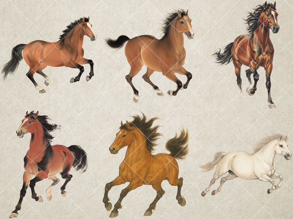 【商用利用可】和風・馬のイラスト素材集 44点セット|ヴィンテージ・墨絵風・背景透過PNG