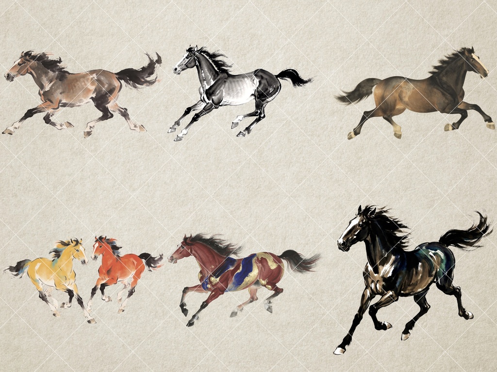 【商用利用可】和風・馬のイラスト素材集 44点セット|ヴィンテージ・墨絵風・背景透過PNG