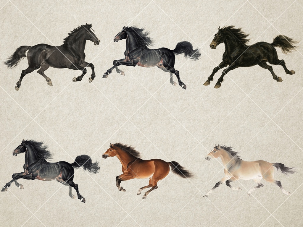 【商用利用可】和風・馬のイラスト素材集 44点セット|ヴィンテージ・墨絵風・背景透過PNG