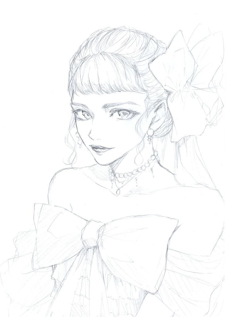 リボンの女優　鉛筆画【原画】