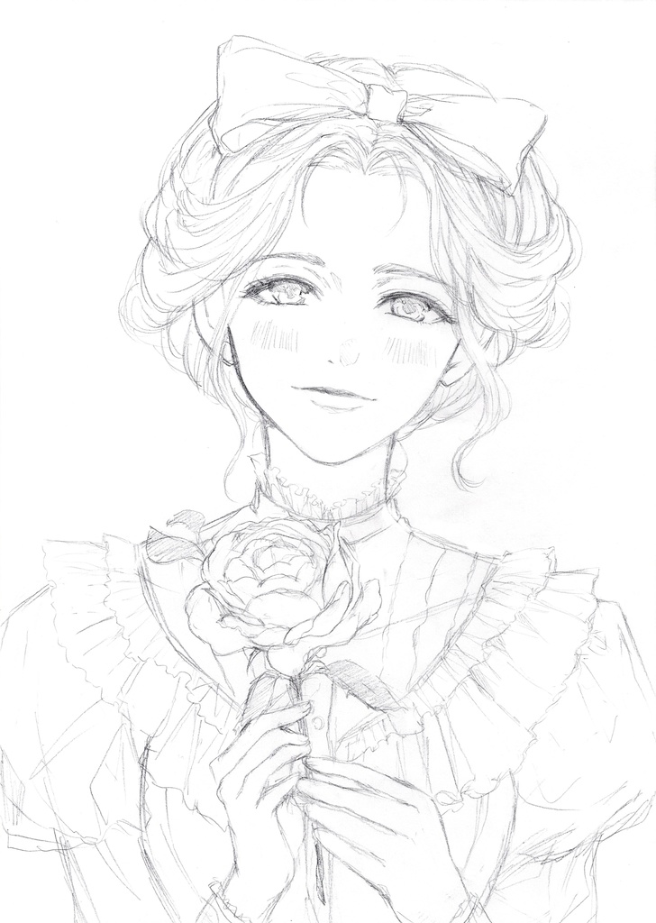 薔薇シリーズ　オールドローズ　鉛筆画【原画】