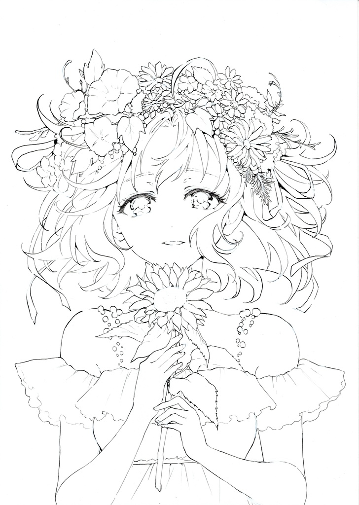 花の三姉妹【夏】三女　Gペン線画（原画）