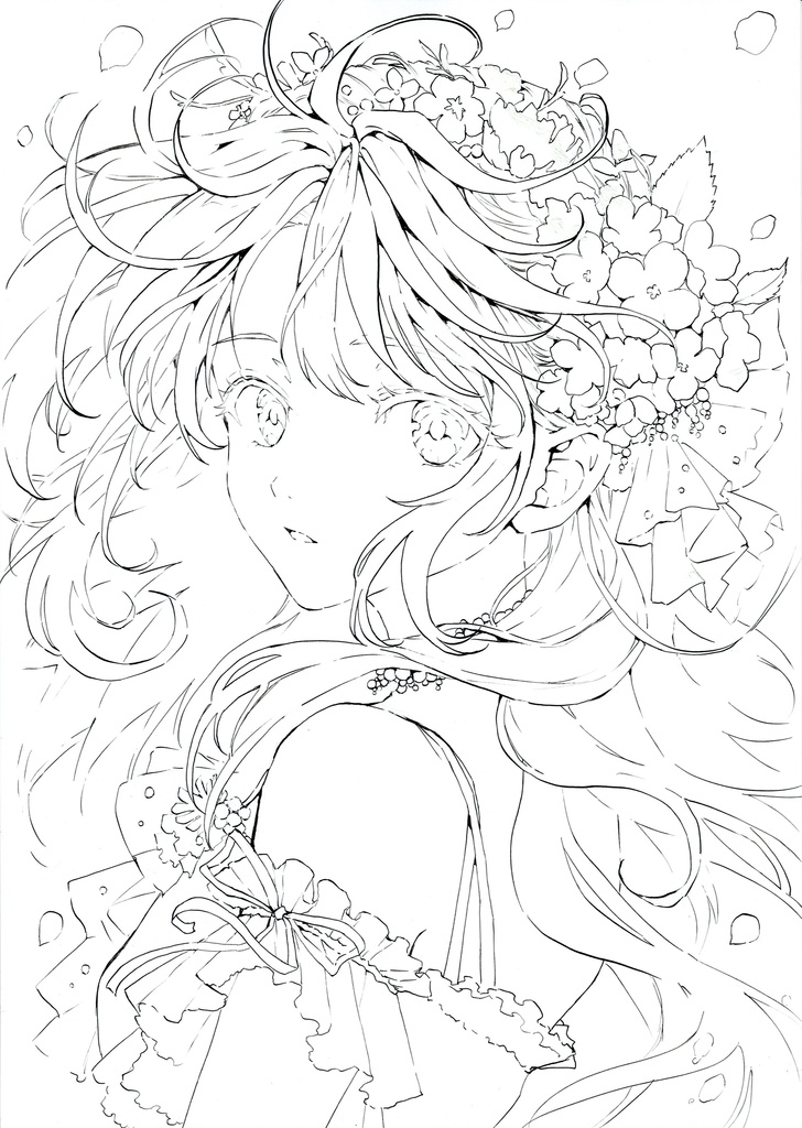花の三姉妹　【夏】次女　Gペン線画（原画）