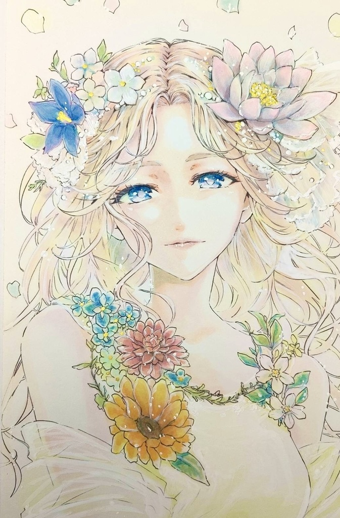花の三姉妹 ＜夏＞ 長女【ミニ手描きイラスト】　