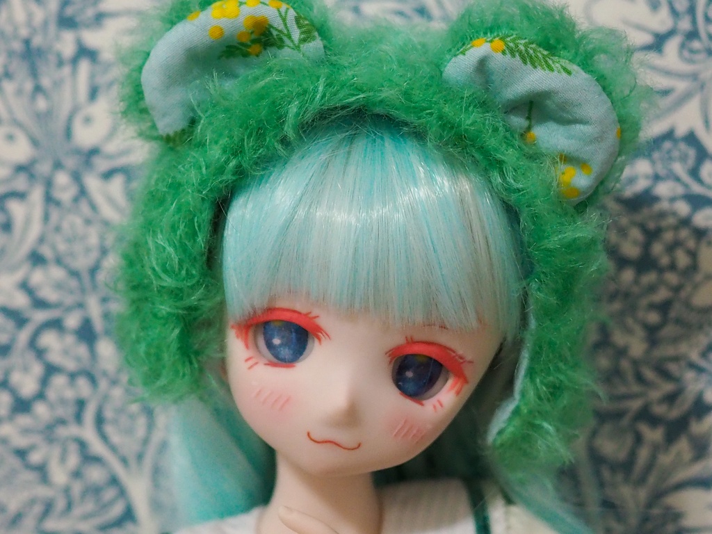 くま耳　翡翠×花柄