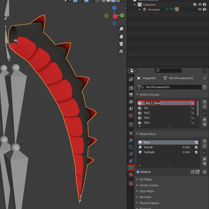 Rigged Dragon Tail FBX | Vrm Bones Name
