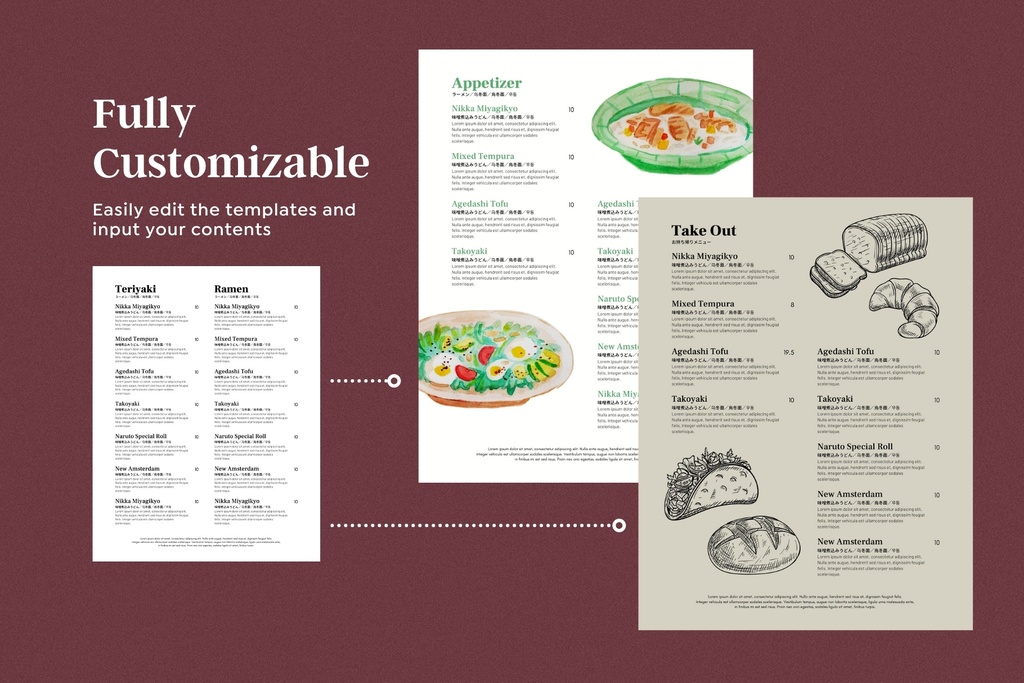 34 Multilingual Food Menu Templates 多言語表記レストランメニューCanvaテンプレート
