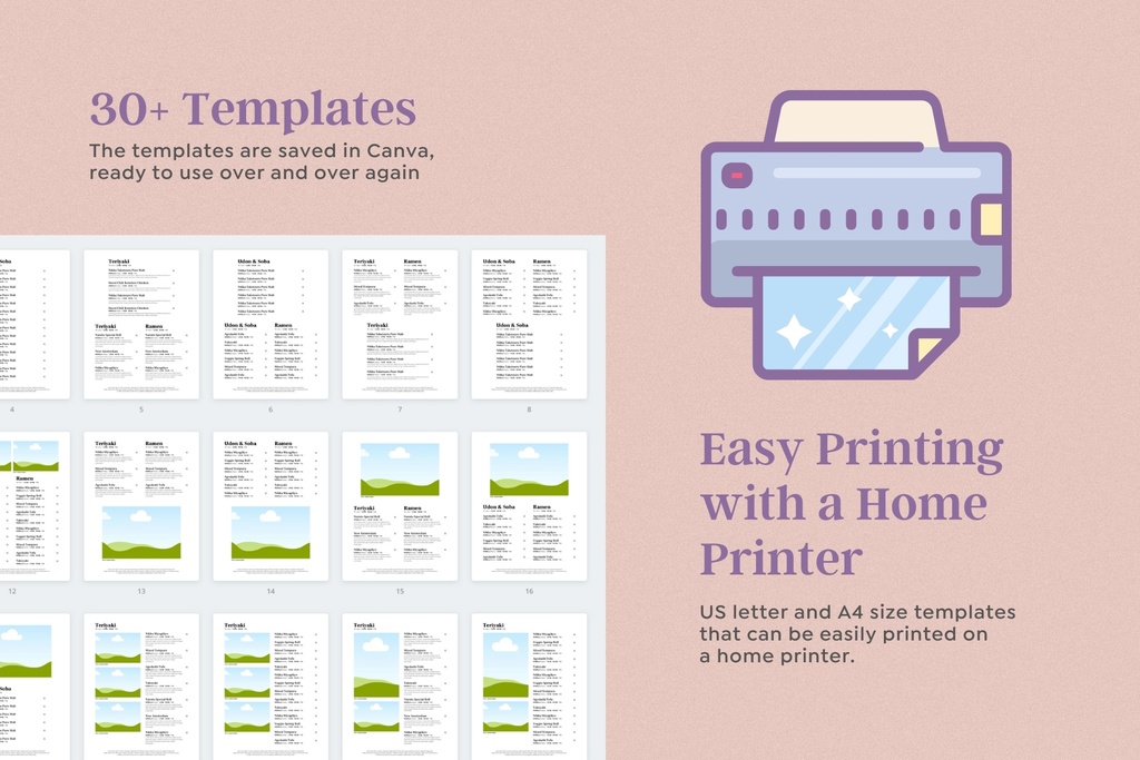 34 Multilingual Food Menu Templates 多言語表記レストランメニューCanvaテンプレート