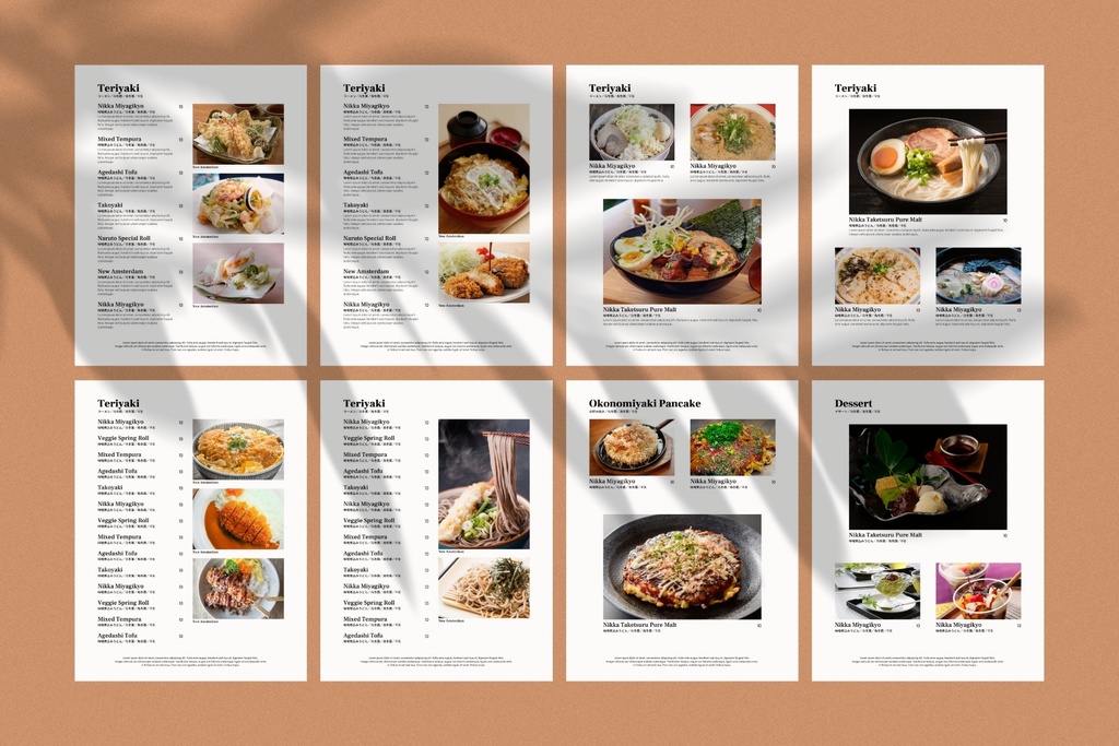 34 Multilingual Food Menu Templates 多言語表記レストランメニューCanvaテンプレート