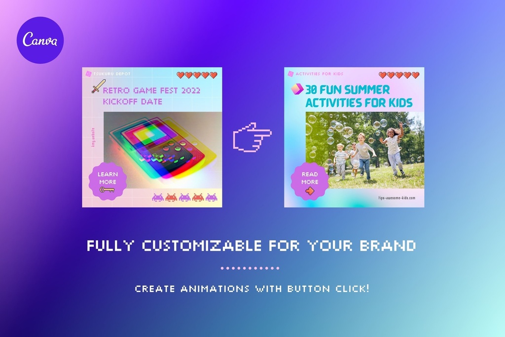 Instagram Templates - Canva Social Media Editable Fun Cute Summer Photo Frame Post - Retro Game