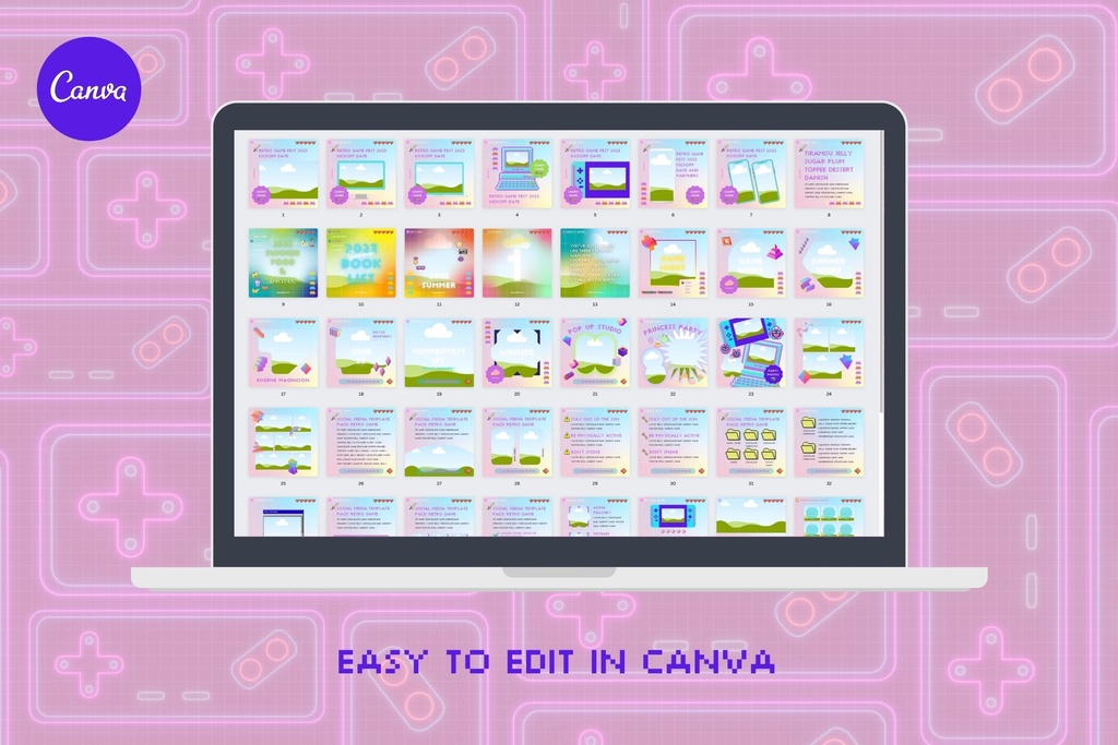 Instagram Templates - Canva Social Media Editable Fun Cute Summer Photo Frame Post - Retro Game