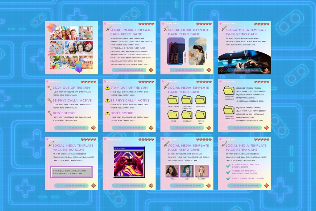 Instagram Templates - Canva Social Media Editable Fun Cute Summer Photo Frame Post - Retro Game