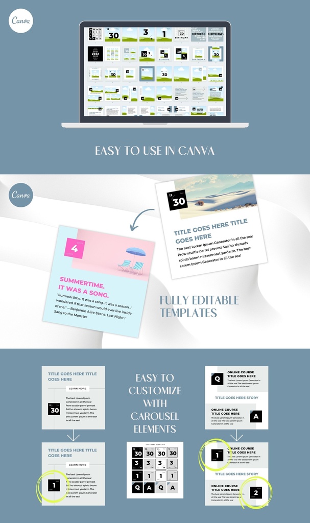 インスタグラムテンプレートCanva投稿サイズ84点セット - Zen