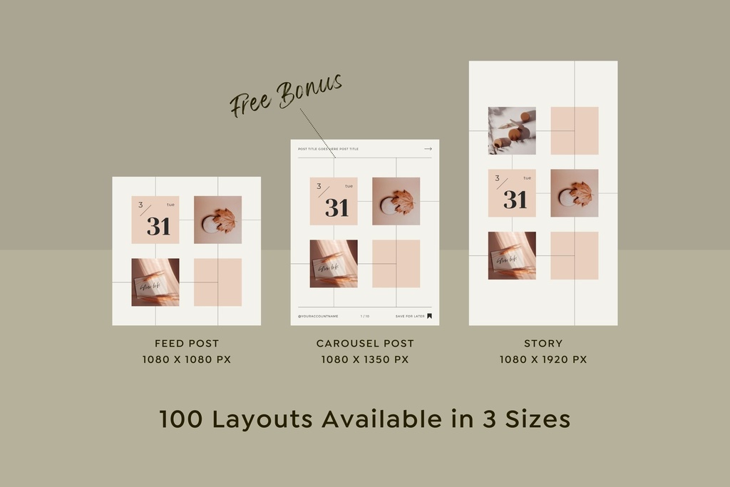 インスタグラム投稿&ストーリーCanvaテンプレート288点セット - カレンダー