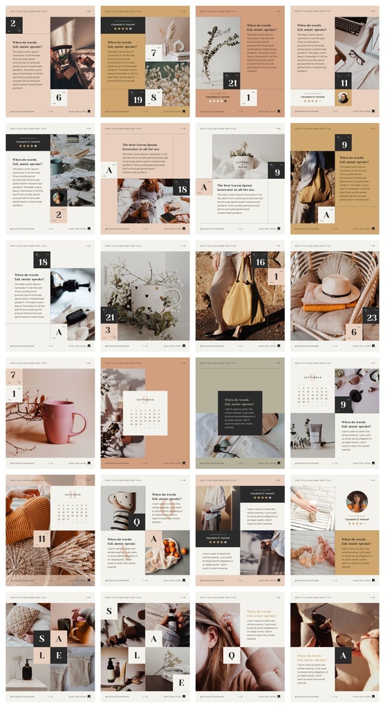 インスタグラム投稿&ストーリーCanvaテンプレート288点セット - カレンダー