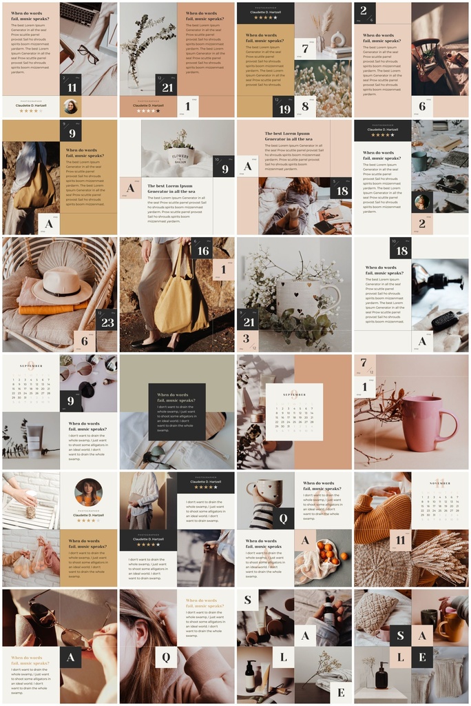 インスタグラム投稿&ストーリーCanvaテンプレート288点セット - カレンダー