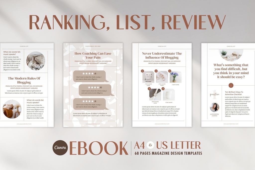 A4&USレター縦位置eBookテンプレートCanva68点セット – Beige