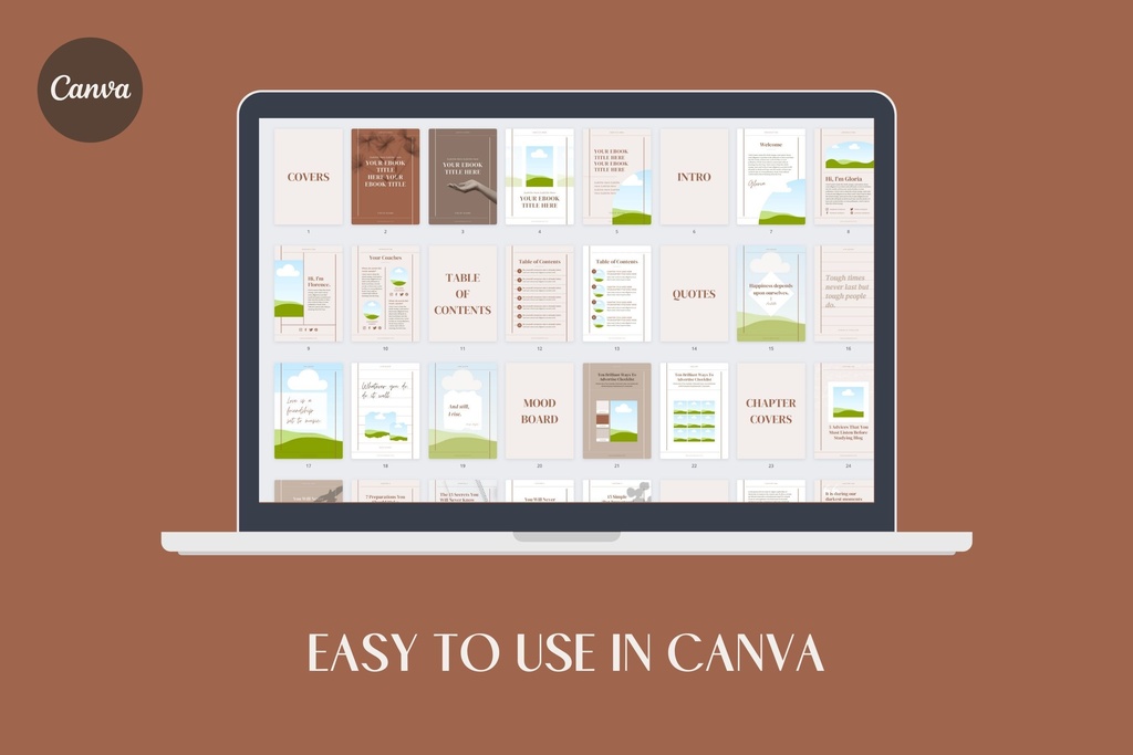 A4&USレター縦位置eBookテンプレートCanva68点セット – Beige