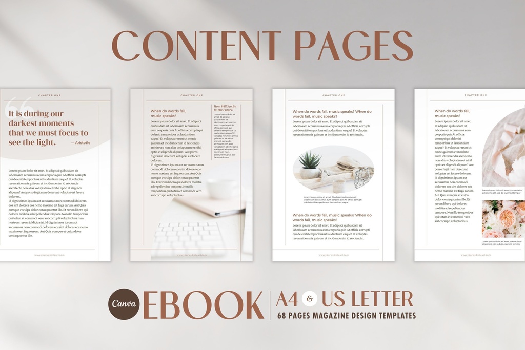 A4&USレター縦位置eBookテンプレートCanva68点セット – Beige