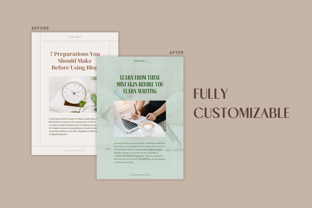 A4&USレター縦位置eBookテンプレートCanva68点セット – Beige