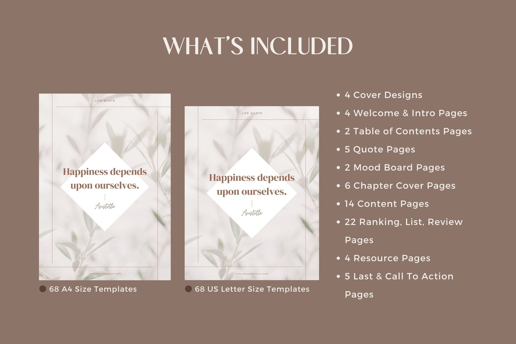 A4&USレター縦位置eBookテンプレートCanva68点セット – Beige