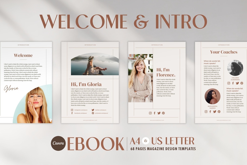 A4&USレター縦位置eBookテンプレートCanva68点セット – Beige