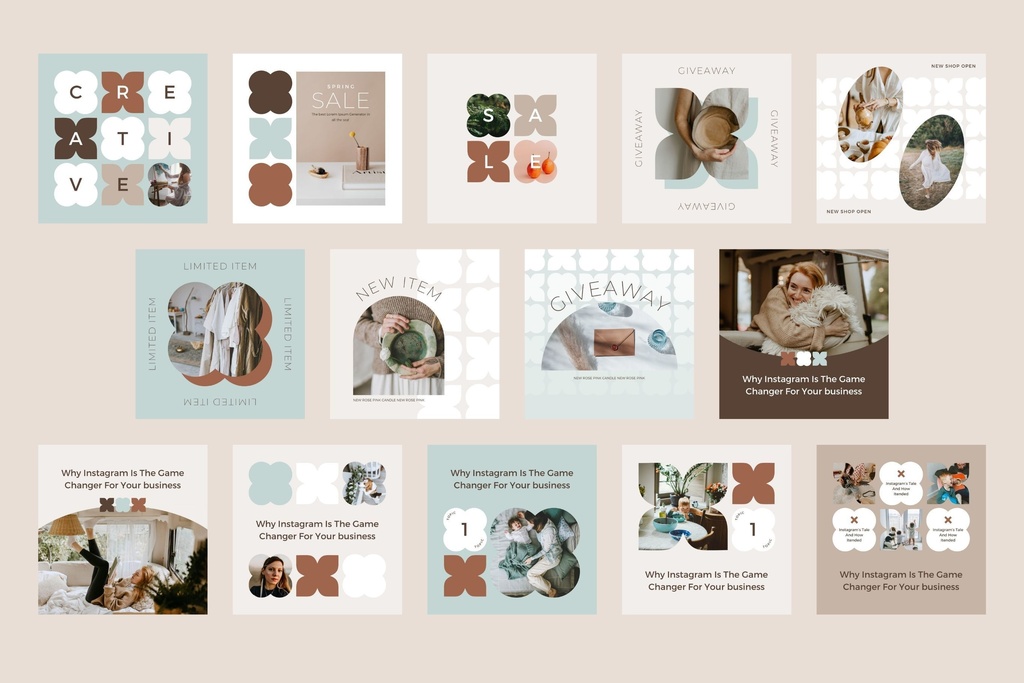 インスタグラムテンプレートCanva投稿サイズ100点セット - Mint