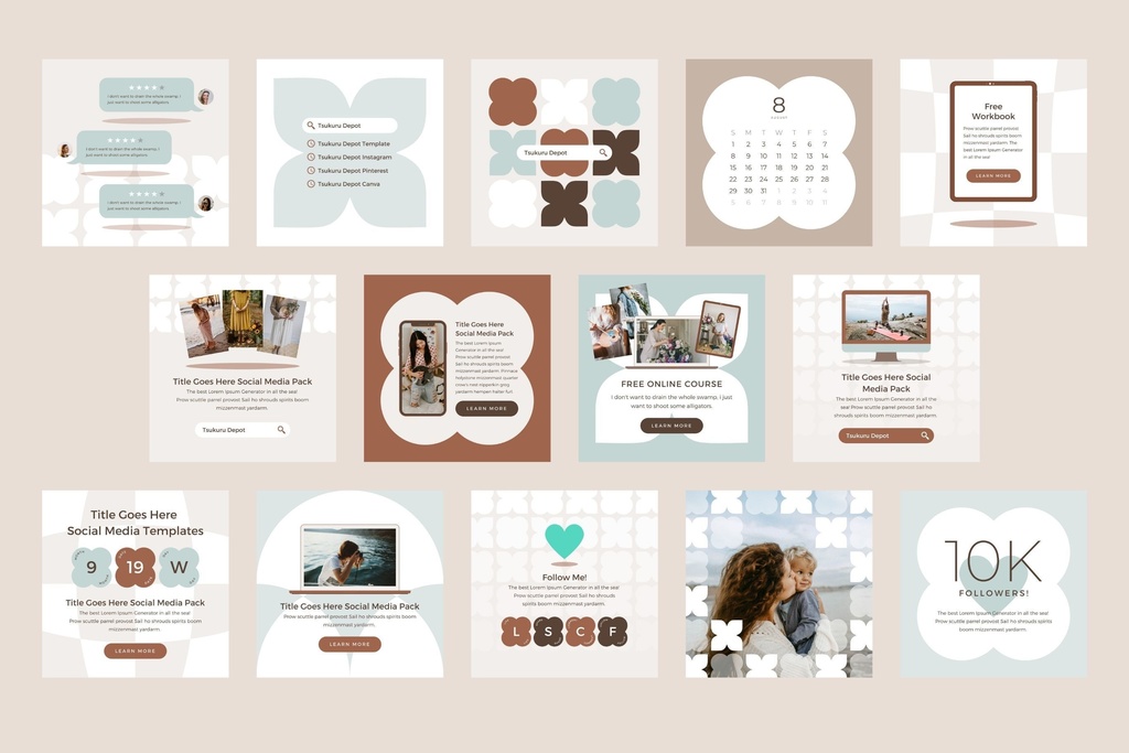 インスタグラムテンプレートCanva投稿サイズ100点セット - Mint