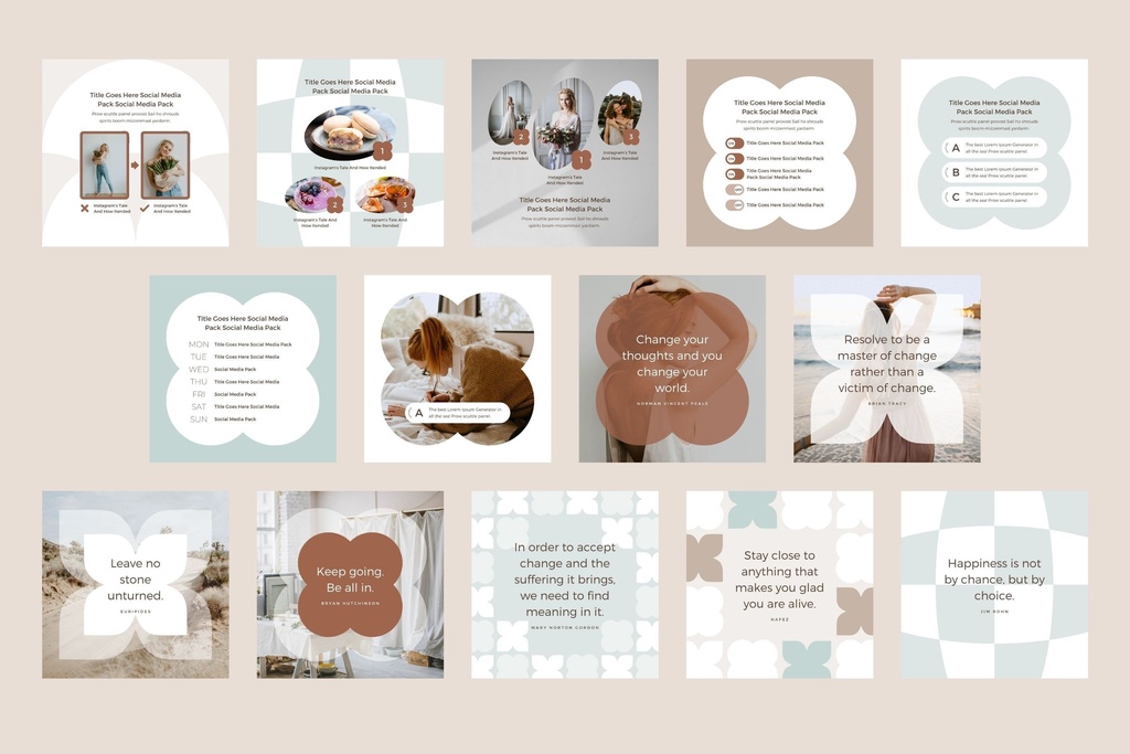 インスタグラムテンプレートCanva投稿サイズ100点セット - Mint