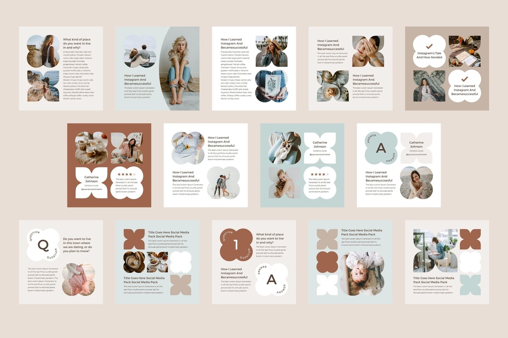 インスタグラムテンプレートCanva投稿サイズ100点セット - Mint