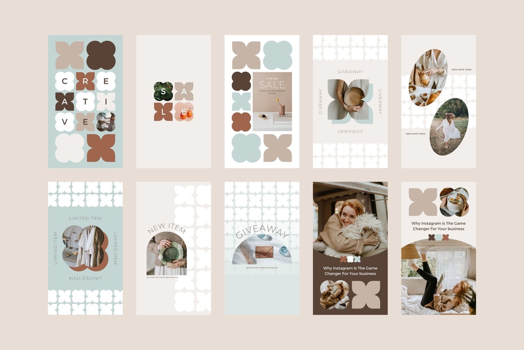 インスタグラムテンプレートCanvaストーリーサイズ100点セット - Mint