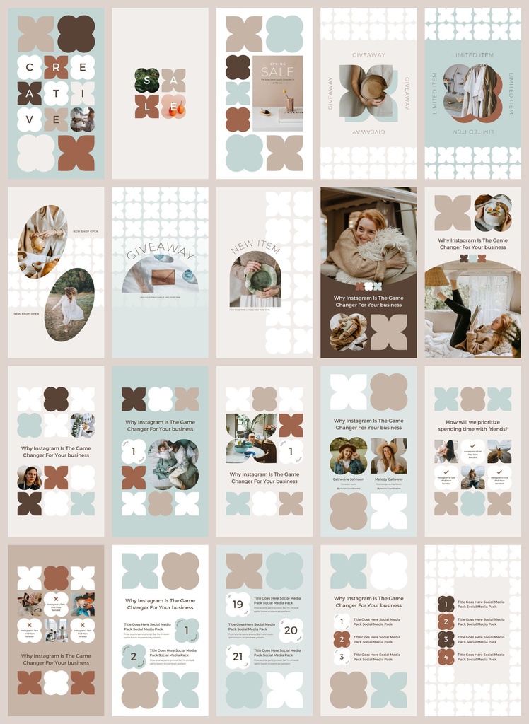 インスタグラムテンプレートCanva投稿&ストーリー300点セット - Mint