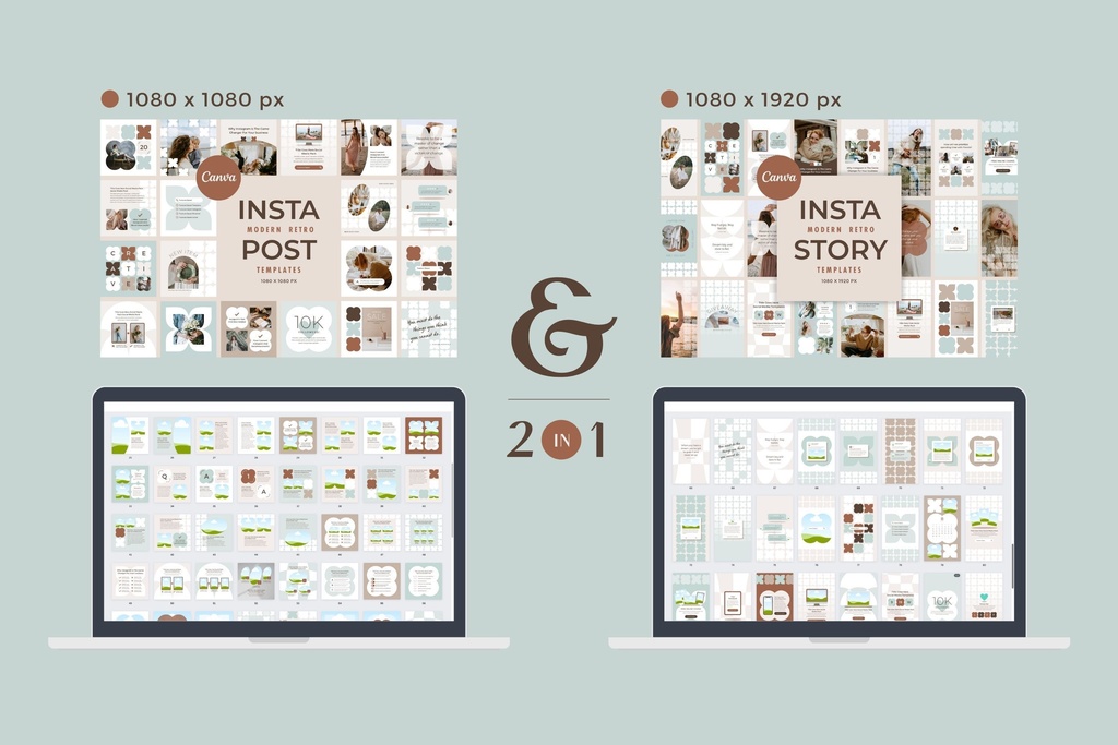 インスタグラムテンプレートCanva投稿&ストーリー300点セット - Mint