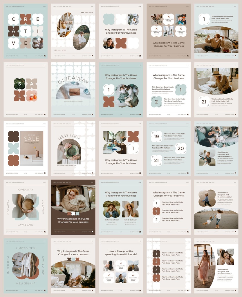 インスタグラムテンプレートCanva投稿&ストーリー300点セット - Mint