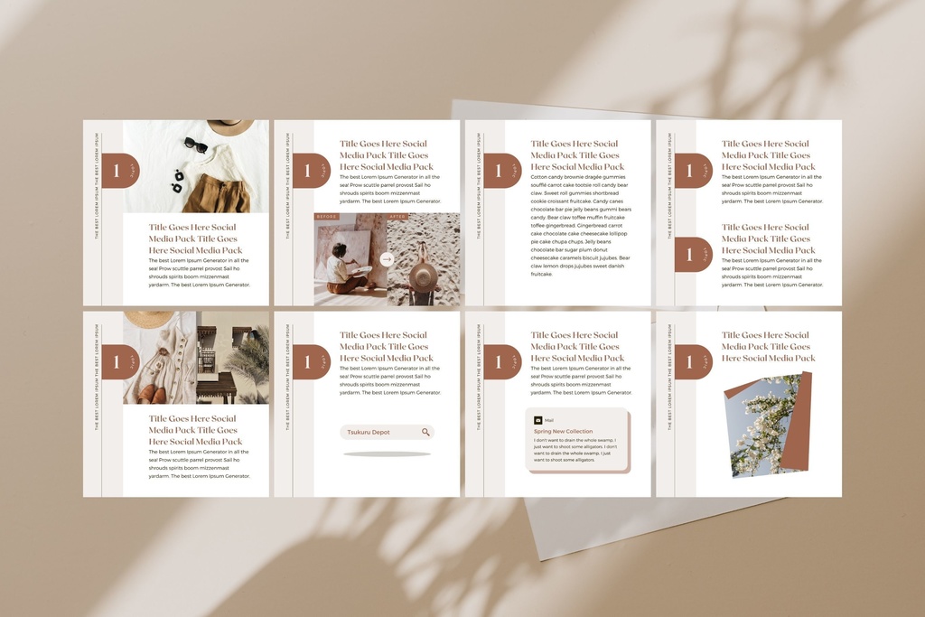 インスタグラムテンプレートCanvaカルーセル投稿サイズ36点セット - Shadow A