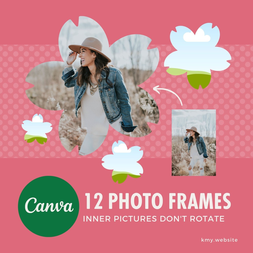 中の写真が傾かない桜型Canva写真フレームセット