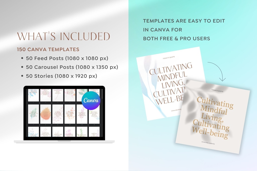 150 Canva Instagram Templates Wellness Quote