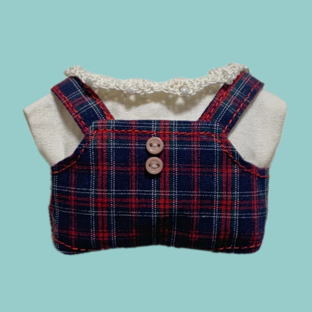 赤のチェック柄オーバーオールセット